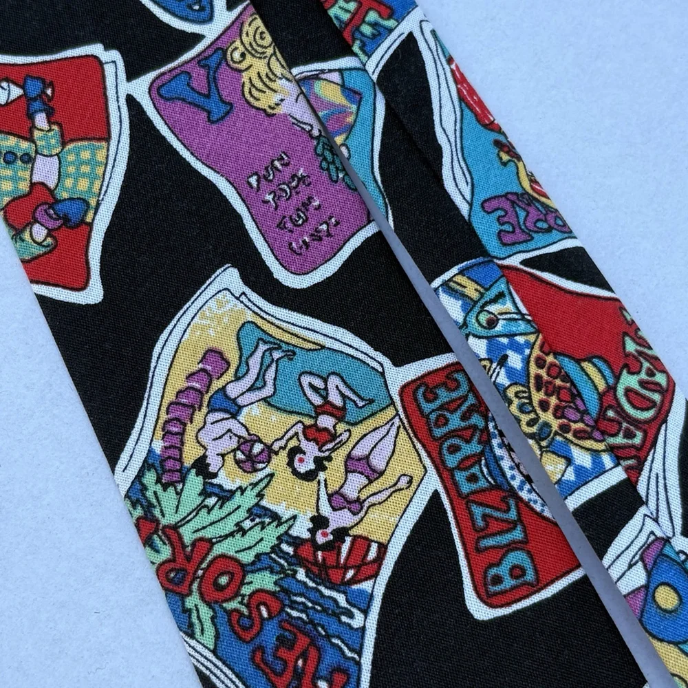 Handmade Novelty Tie Magazine Covers Cartoon Graphics Black Colorful